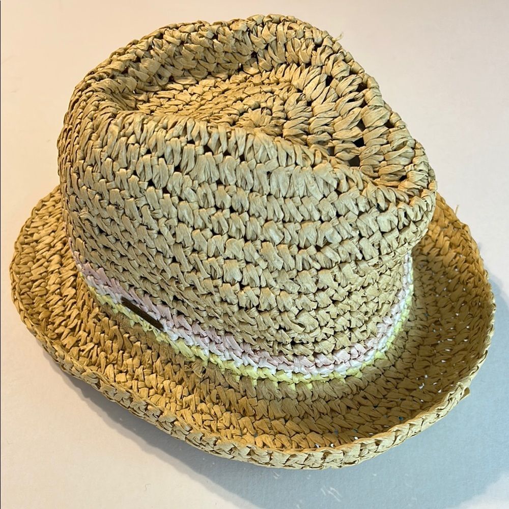 BILLABONG Paper Straw Hat Pastel Stripes Pink White Yellow Cowboy Sun Festival